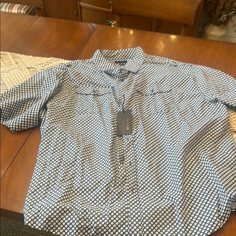 Men's Navy and White Patterned Shirt